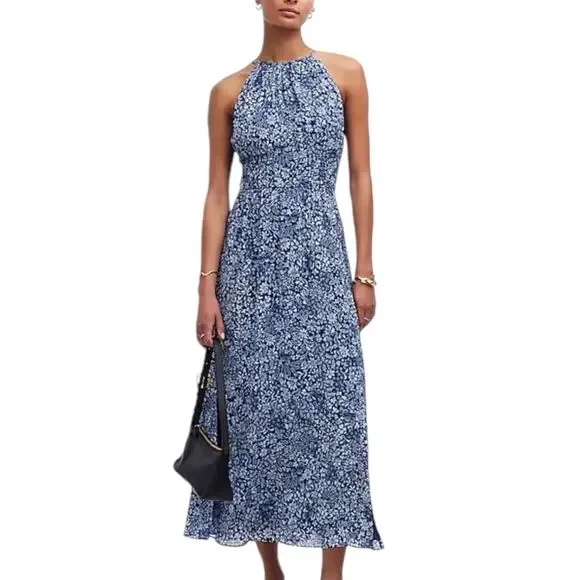 Madewell | Dresses | Nwt Madewell Smocked Halter Midi Dress Blue Floral  Womens Size 0 | Poshmark